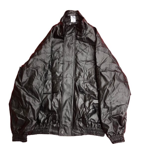 VINTAGE Nike Leather Jacket BIG LOGO Large Black - Picture 14 of 15